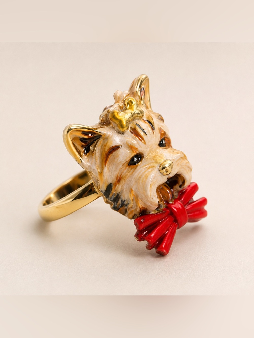 DOLCE & GABBANA Resin Beige Dog Ring US6 /EU51/S NWT and COA